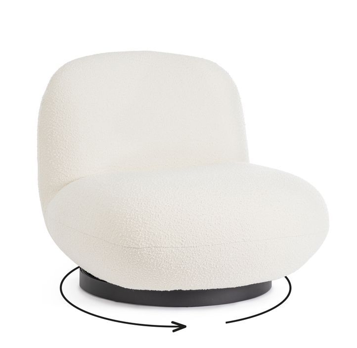 Fauteuil design pivotant tissu doux bouclé blanc et pieds acier noir Maggy 81 cm - Photo n°5