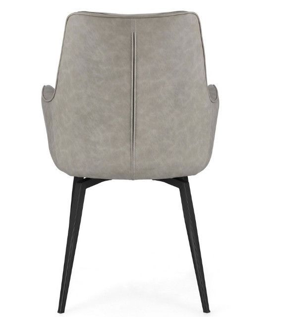 Fauteuil design simili cuir beige et pieds acier noir Lowra - Lot de 2 - Photo n°4