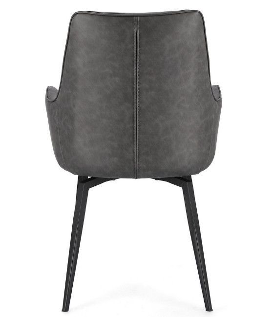 Fauteuil design simili cuir gris et pieds acier noir Lowra - Lot de 2 - Photo n°4