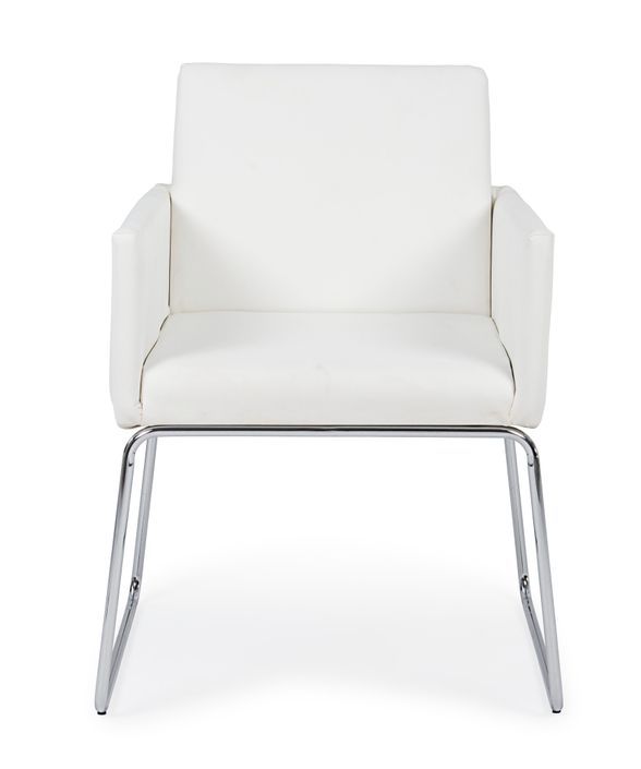 Fauteuil en acier et en simili cuir blanc Sixty - Lot de 2 - Photo n°6