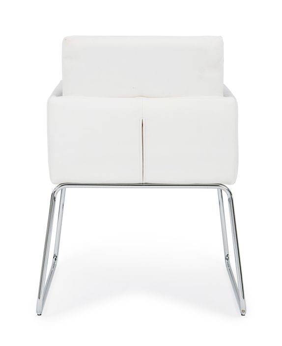 Fauteuil en acier et en simili cuir blanc Sixty - Lot de 2 - Photo n°7