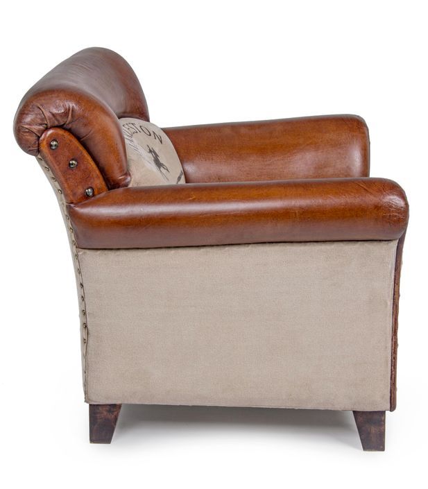 Fauteuil en bois de manguier et cuir marron Charlie - Photo n°6