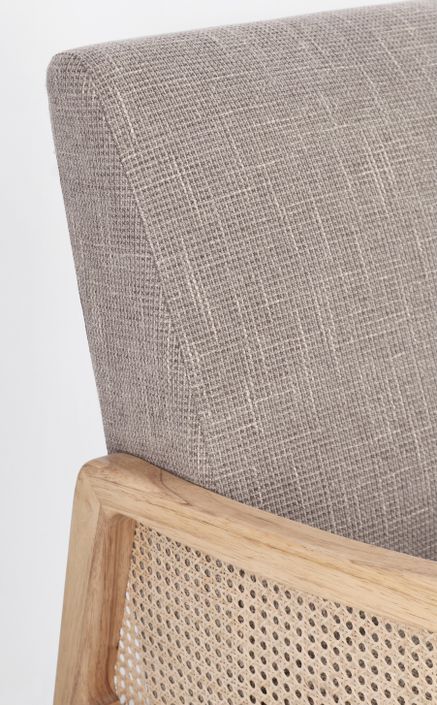 Fauteuil en bois de pin et rotin assise tissu gris Denvar 68 cm - Photo n°5