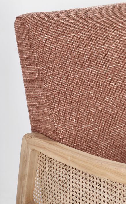 Fauteuil en bois de pin et rotin assise tissu orange cider Denvar 68 cm - Photo n°5