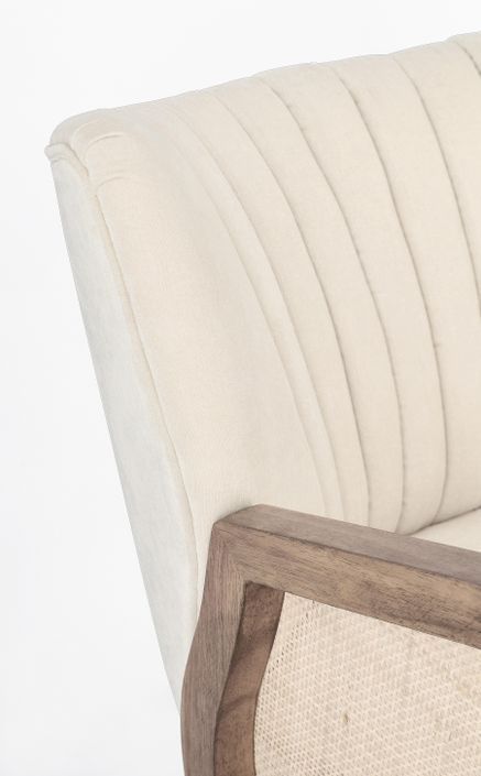 Fauteuil en bois naturel et rotin assise velours beige clair Rucha 64 cm - Photo n°5