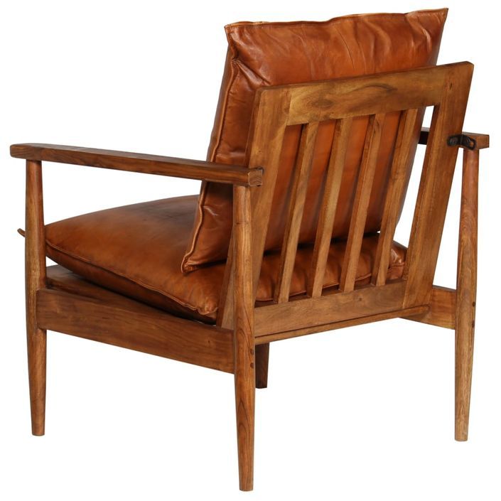 Fauteuil en cuir véritable marron avec structure en bois d'acacia Kliva - Photo n°6