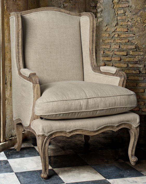 Fauteuil en lin beige et pieds en bois de manguier Mara - Photo n°2