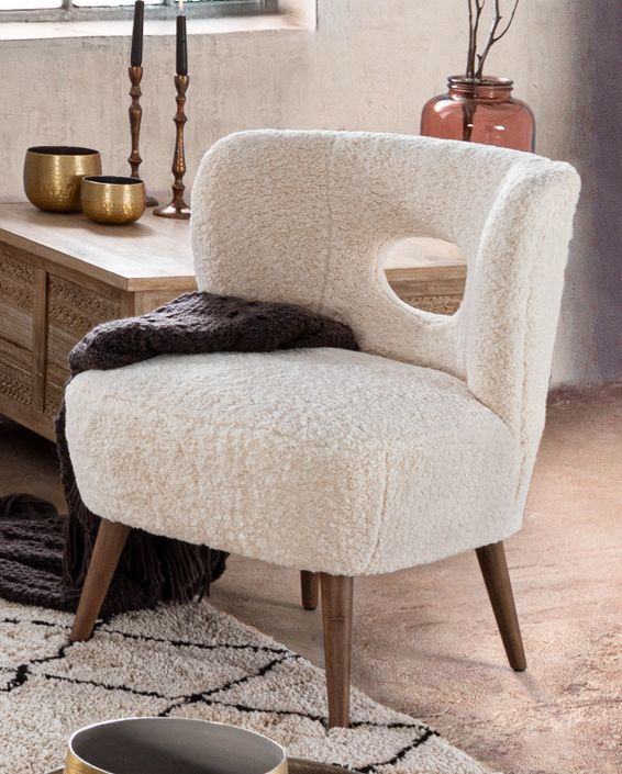 Fauteuil en polyester effet laine blanc Tina - Photo n°2