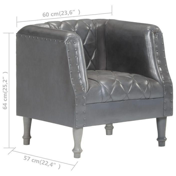 Fauteuil Gris Cuir véritable de chèvre - Photo n°7