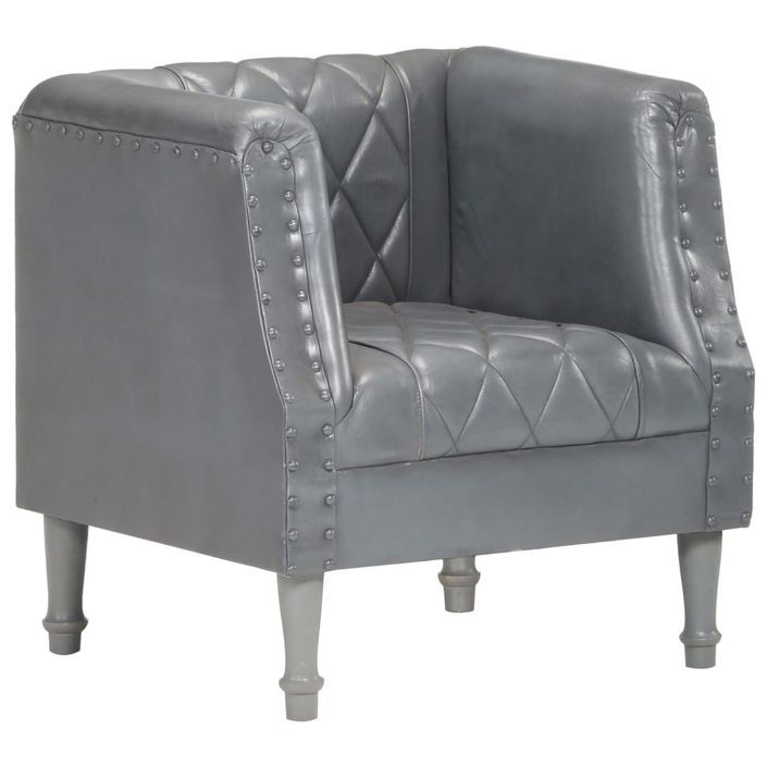 Fauteuil Gris Cuir véritable de chèvre - Photo n°8