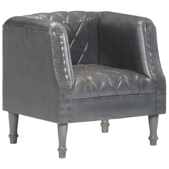 Fauteuil Gris Cuir véritable de chèvre - Photo n°9