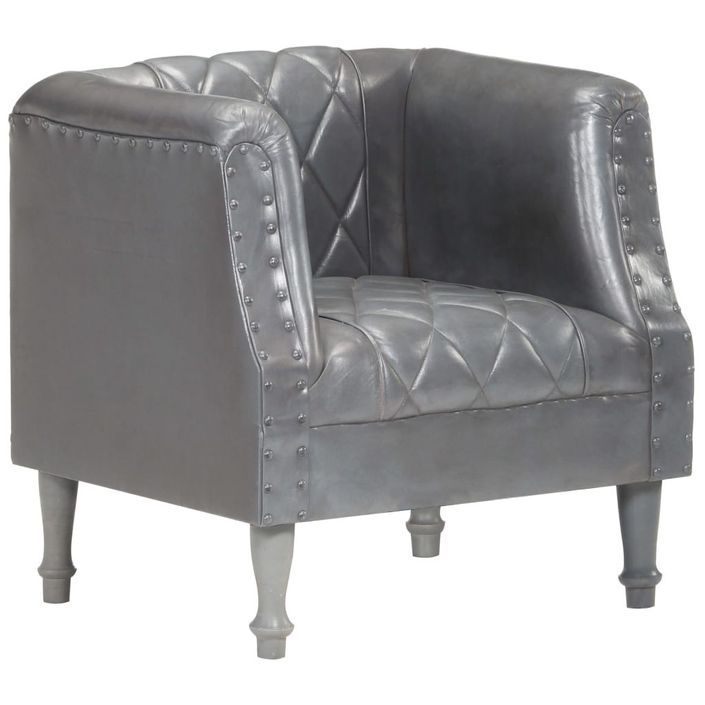 Fauteuil Gris Cuir véritable de chèvre - Photo n°11