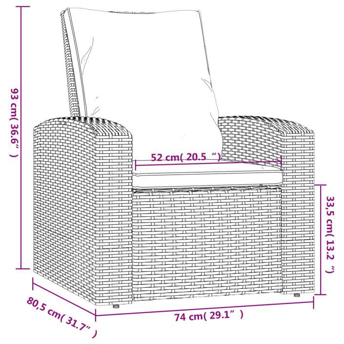 Fauteuil inclinable de jardin avec coussins gris résine tressée - Photo n°10