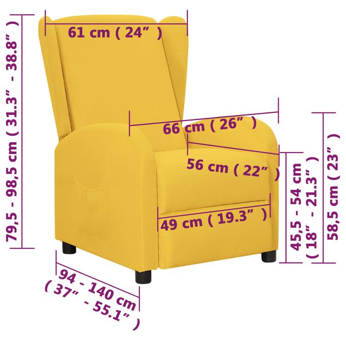 Fauteuil inclinable Jaune Tissu 3 - Photo n°11