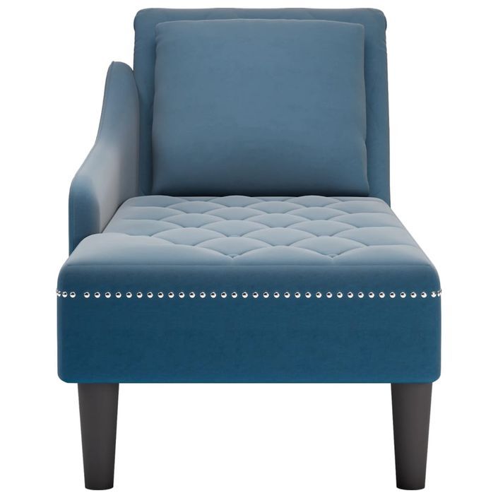 Fauteuil long avec coussin et accoudoir droit bleu velours - Photo n°4