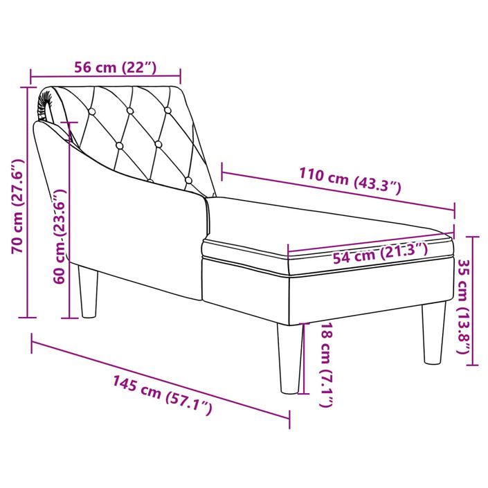 Fauteuil long avec coussin et accoudoir droit crème tissu - Photo n°9