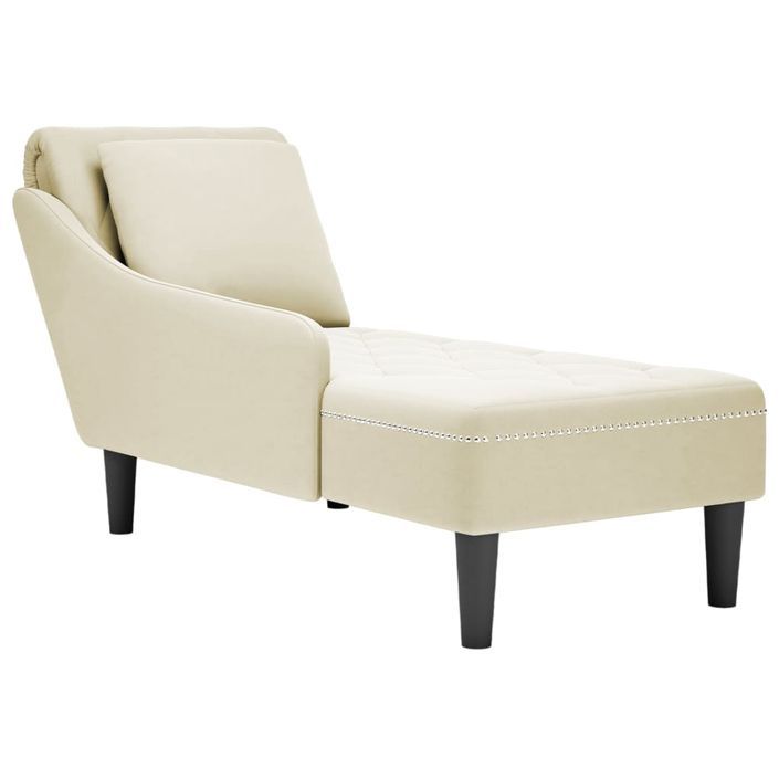 Fauteuil long avec coussin et accoudoir droit crème velours - Photo n°1