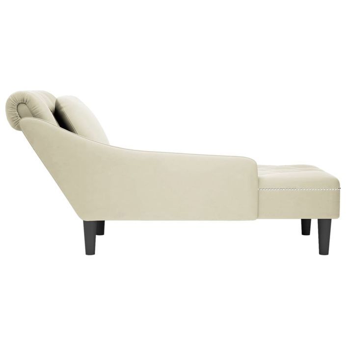 Fauteuil long avec coussin et accoudoir droit crème velours - Photo n°5