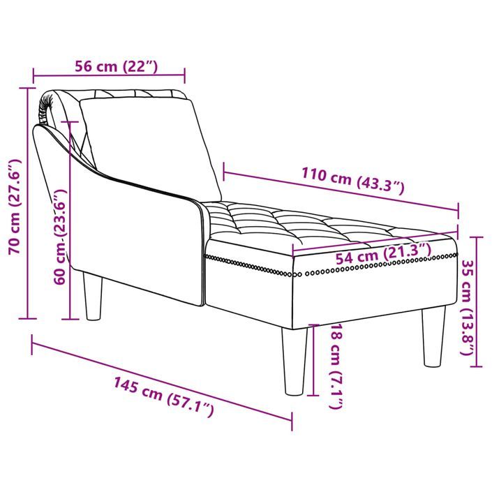 Fauteuil long avec coussin et accoudoir droit crème velours - Photo n°9