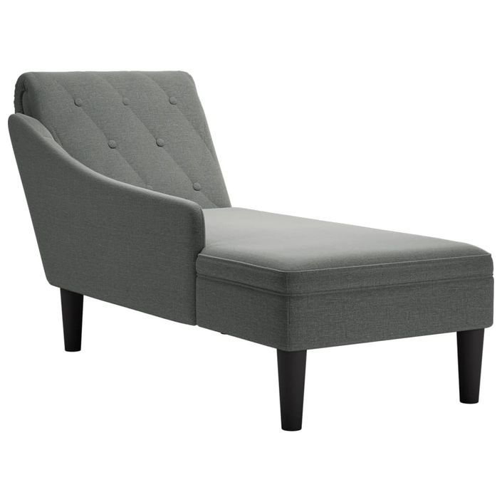 Fauteuil long avec coussin et accoudoir droit gris foncé tissu - Photo n°1