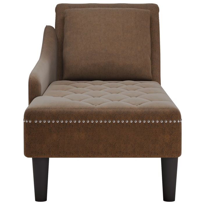 Fauteuil long avec coussin et accoudoir droit marron similicuir - Photo n°4