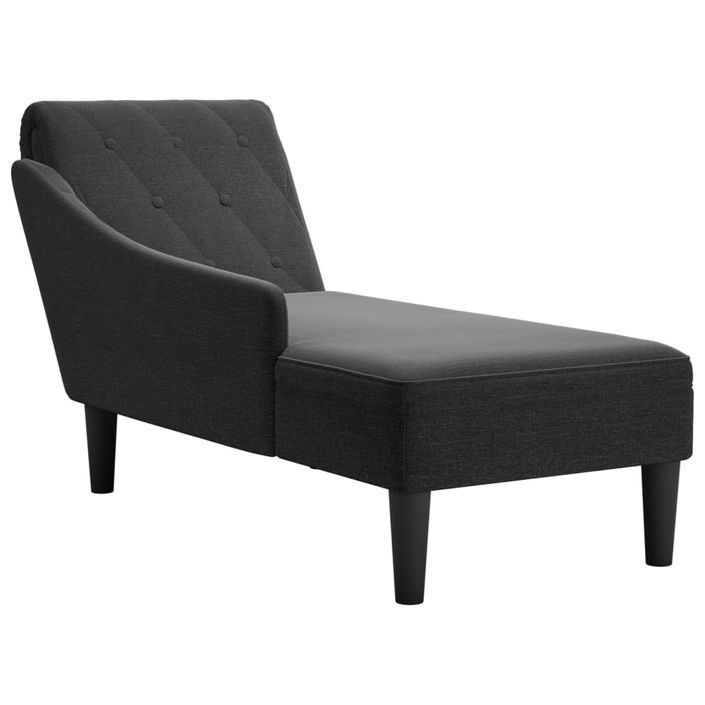 Fauteuil long avec coussin et accoudoir droit noir tissu - Photo n°1