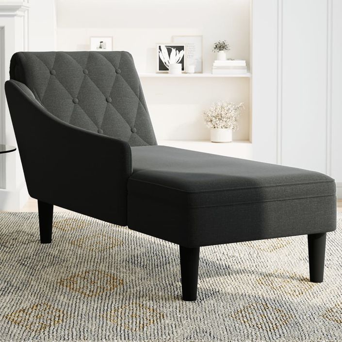 Fauteuil long avec coussin et accoudoir droit noir tissu - Photo n°3