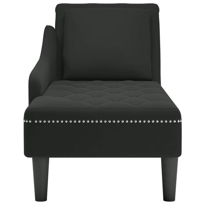 Fauteuil long avec coussin et accoudoir droit noir velours - Photo n°4