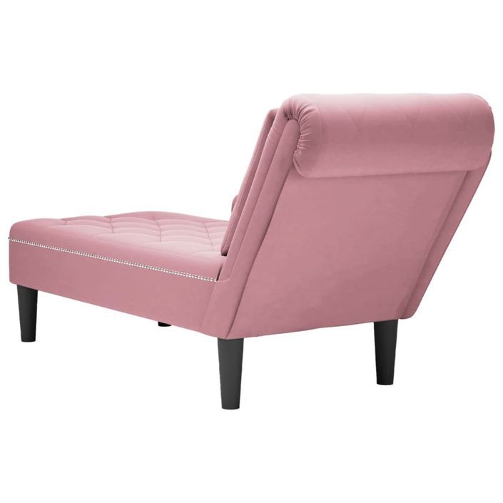 Fauteuil long avec coussin et accoudoir droit rose velours - Photo n°6