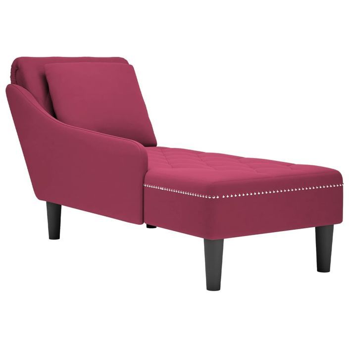 Fauteuil long avec coussin et accoudoir droit rouge bordeaux - Photo n°1