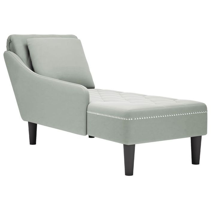 Fauteuil long et coussin et accoudoir droit gris clair velours - Photo n°1