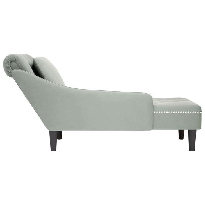 Fauteuil long et coussin et accoudoir droit gris clair velours - Photo n°5