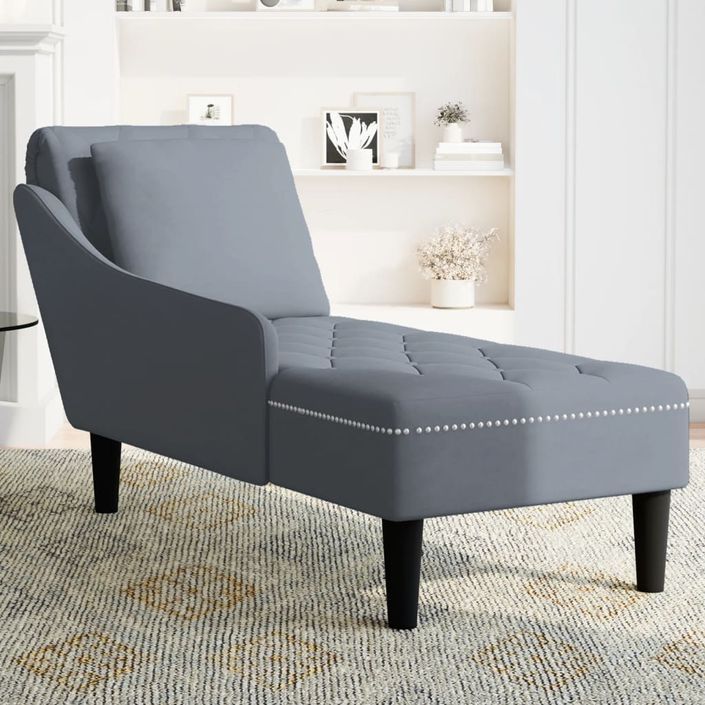 Fauteuil long et coussin et accoudoir droit gris foncé velours - Photo n°3