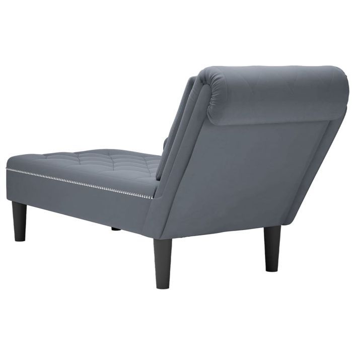 Fauteuil long et coussin et accoudoir droit gris foncé velours - Photo n°6