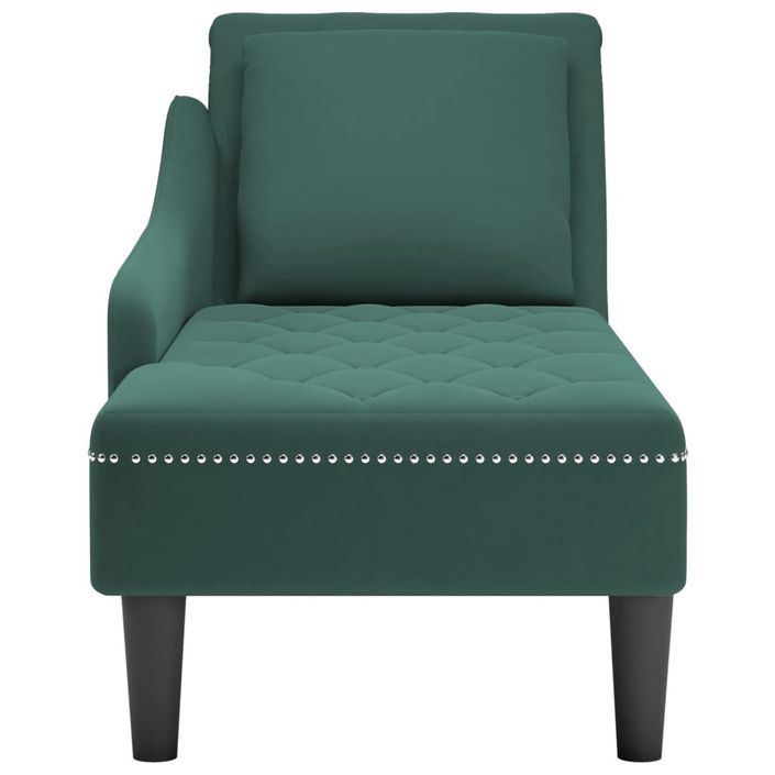 Fauteuil long et coussin et accoudoir droit vert foncé velours - Photo n°4