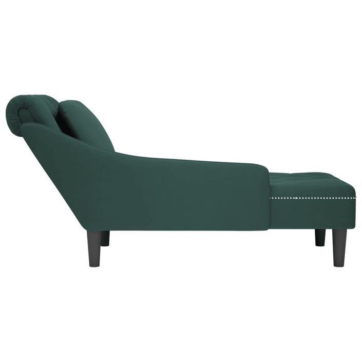 Fauteuil long et coussin et accoudoir droit vert foncé velours - Photo n°5