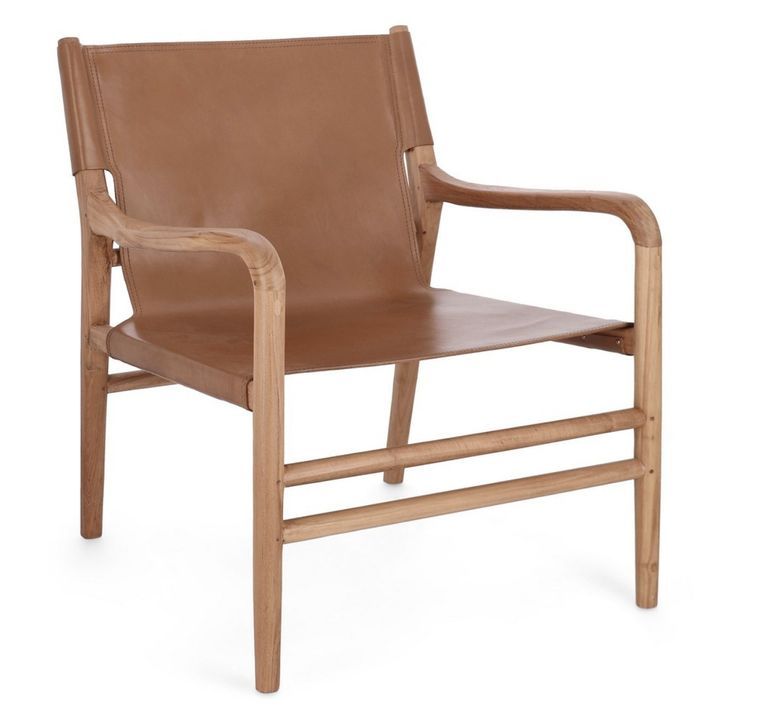 Fauteuil lounge en bois de Teck et cuir Karole – Modernité et durabilité - Photo n°1