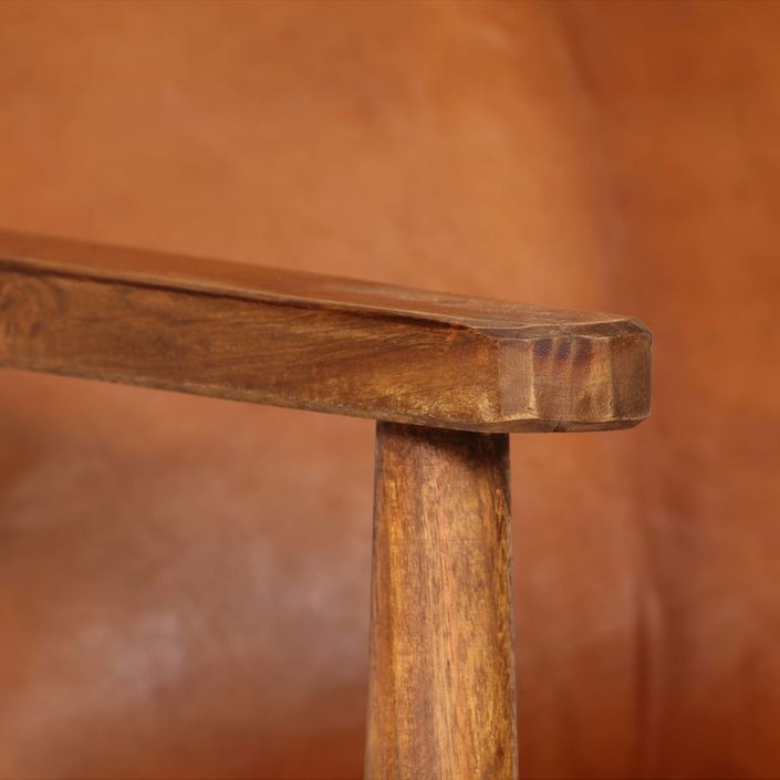 Fauteuil Marron Cuir véritable avec bois d'acacia - Photo n°2