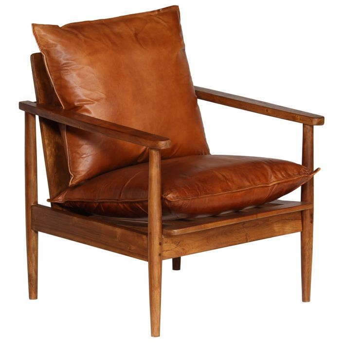 Fauteuil Marron Cuir véritable avec bois d'acacia - Photo n°9