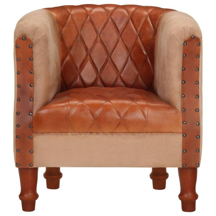 Fauteuil Marron Cuir véritable et bois de manguier massif 2 - Photo n°4