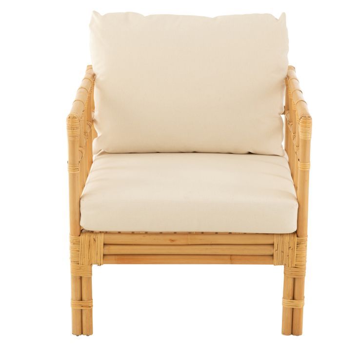 Fauteuil Meliza avec coussin en tissu et rotin - Finition naturelle et blanche - Photo n°5