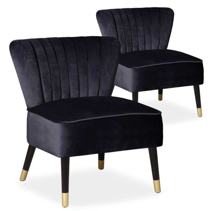 Fauteuil moderne velours noir Paloma - Lot de 2 - Photo n°3