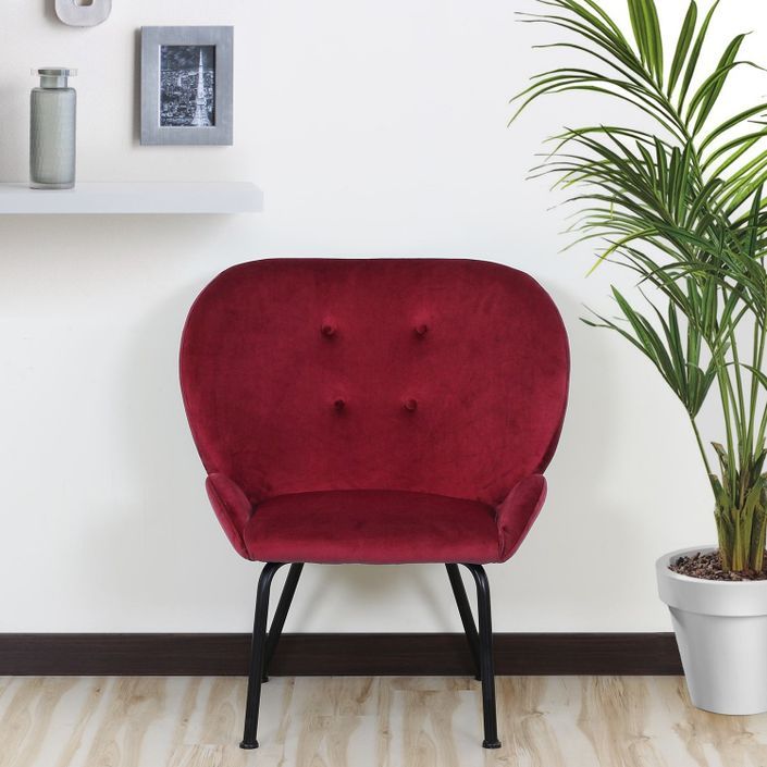 Fauteuil moderne velours rouge Clary - Photo n°4