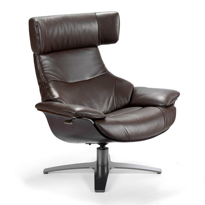 Fauteuil pivotant cuir marron avec mécanisme relax du dossier inclinable - Photo n°1