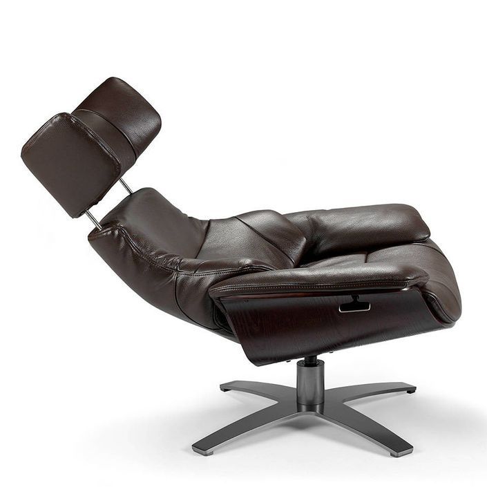 Fauteuil pivotant cuir marron avec mécanisme relax du dossier inclinable - Photo n°3