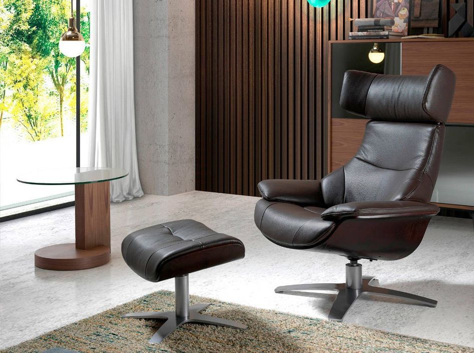 Fauteuil pivotant cuir marron avec mécanisme relax du dossier inclinable - Photo n°7