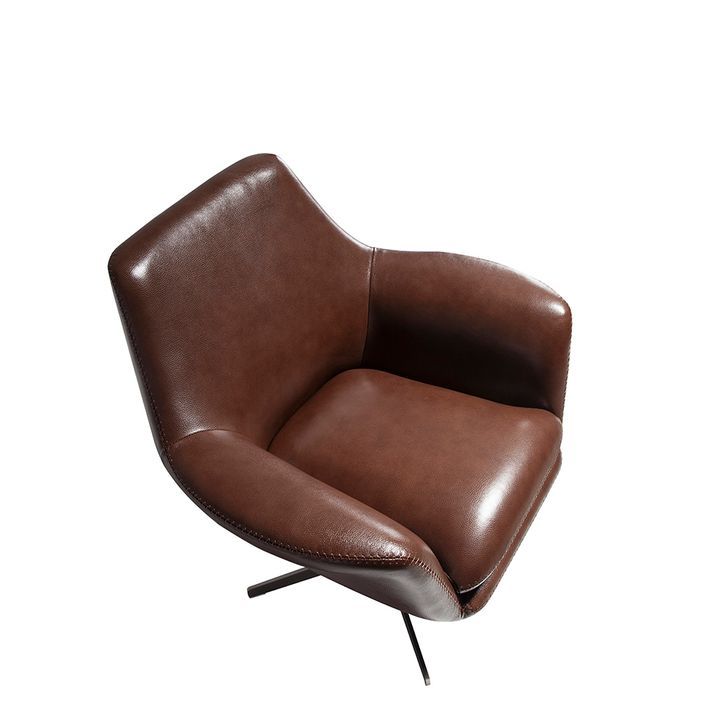 Fauteuil pivotant cuir marron et pieds en acier Yoanne - Photo n°5