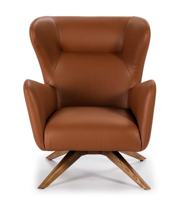 Fauteuil pivotant similicuir marron et pieds en bois Nolane - Photo n°3