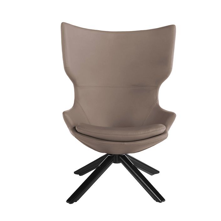 Fauteuil pivotant similicuir taupe et pieds en bois Yanick - Photo n°4