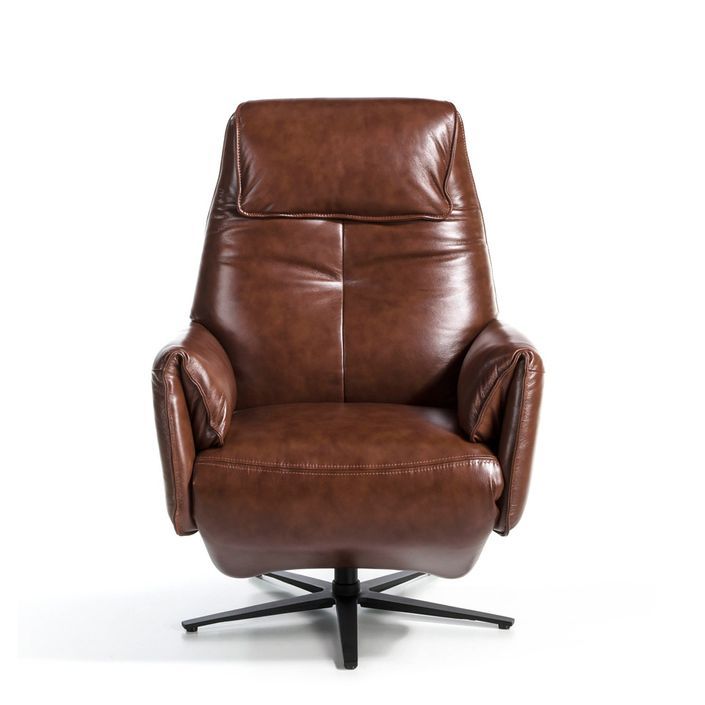 Fauteuil relax pivotant cuir marron et pieds en acier Nary - Photo n°4